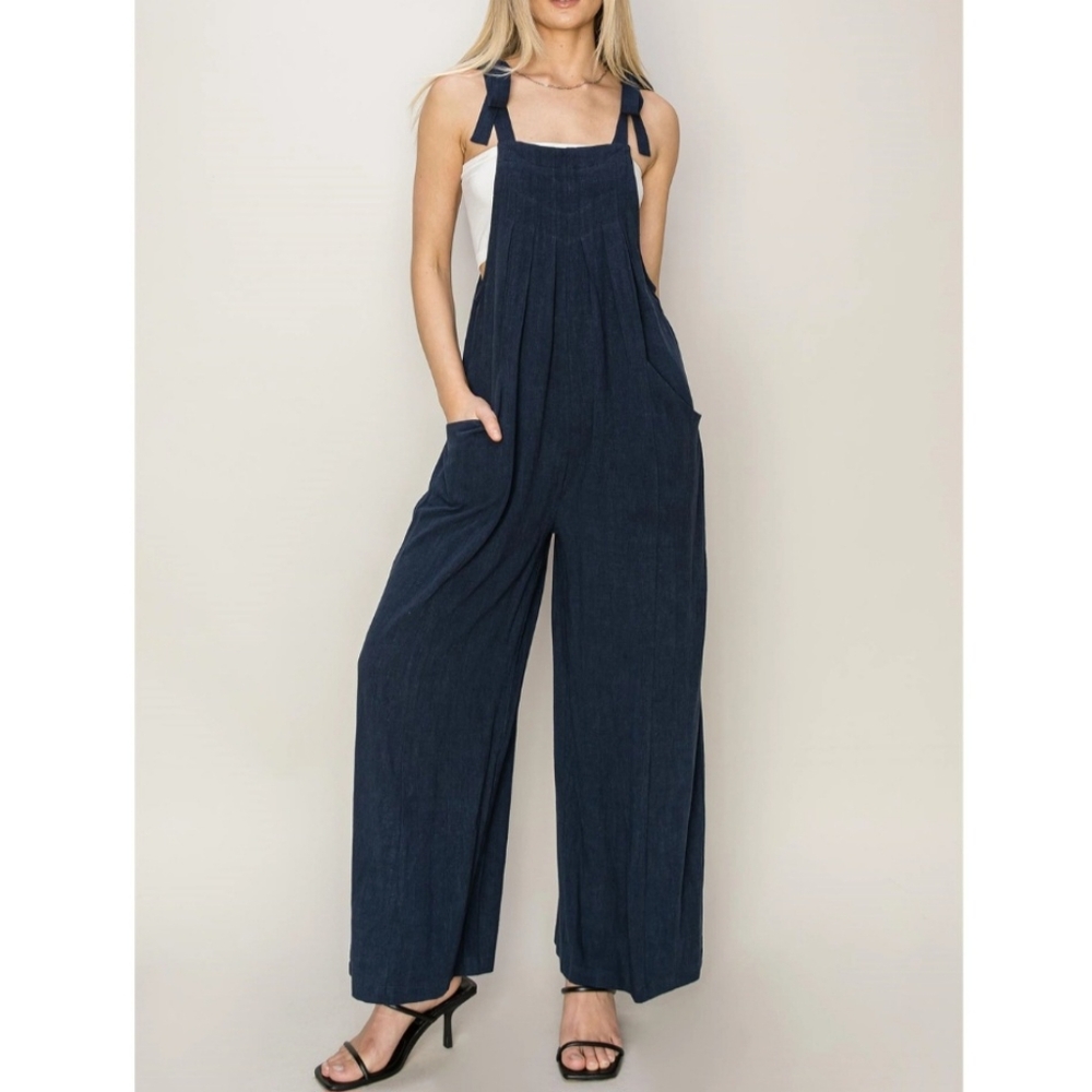 #649 🛑L NEW! Boho Chic LINEN Blended Pleated Jumpsuit